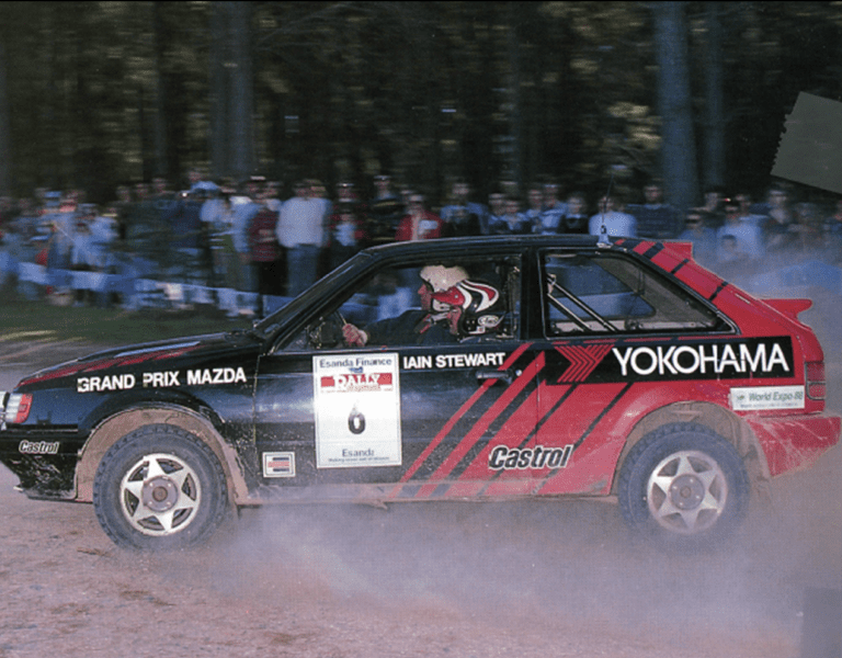 1988 Australian Rally Champions – Murray Coote, Iain Stewart and Mazda 323 4WD