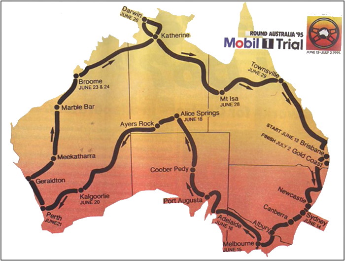 map of the 95 Round Australia Trial